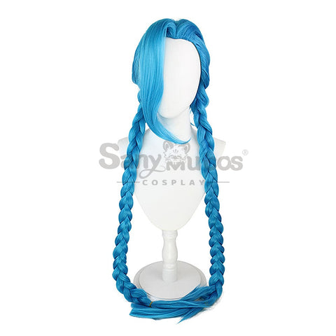 【In Stock】Game League Of Legends Arcane Jinx Blue Long Weave Cosplay Wig Wigs