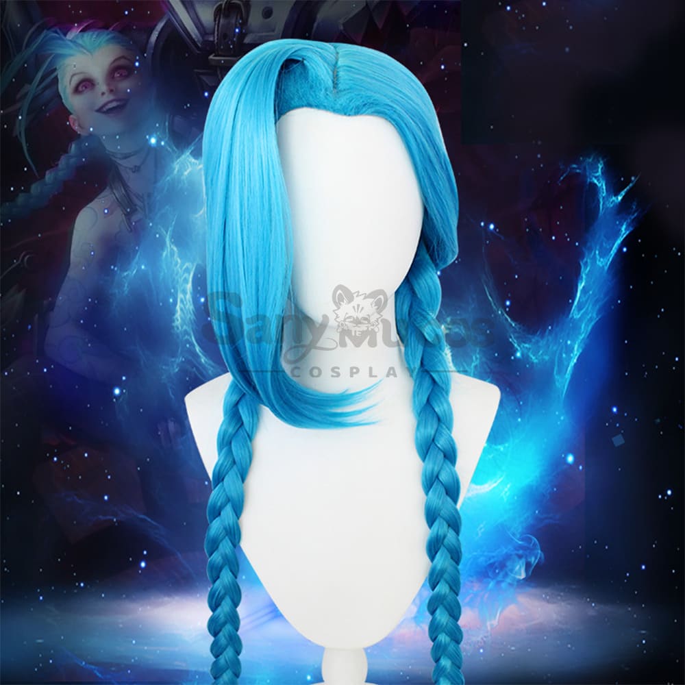 【In Stock】Game League Of Legends Arcane Jinx Blue Long Weave Cosplay Wig Wigs