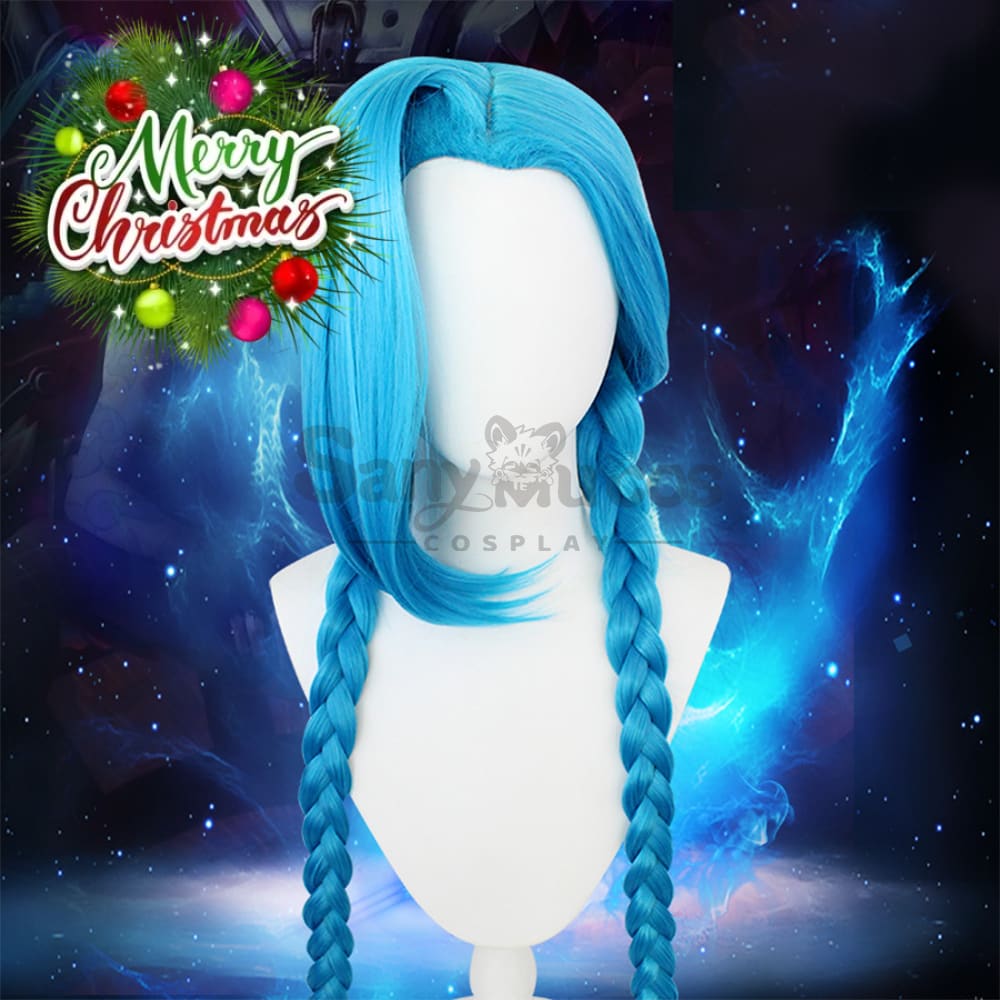 【In Stock】Game League Of Legends Arcane Jinx Blue Long Weave Cosplay Wig Wigs