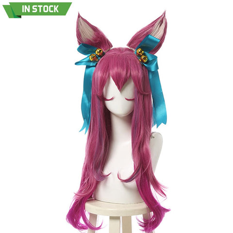 【In Stock】Game League Of Legends Cosplay Spirit Blossom Ahri Wig Long Dark Pink Wigs