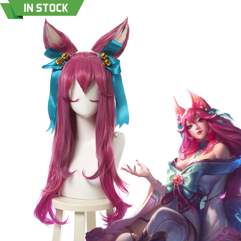 【In Stock】Game League Of Legends Cosplay Spirit Blossom Ahri Wig Long Dark Pink Wigs