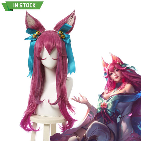 【In Stock】Game League Of Legends Cosplay Spirit Blossom Ahri Wig Long Dark Pink Wigs