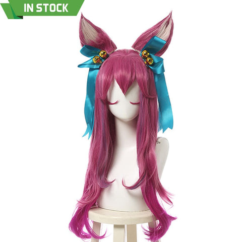 【In Stock】Game League Of Legends Cosplay Spirit Blossom Ahri Wig Long Dark Pink Wigs