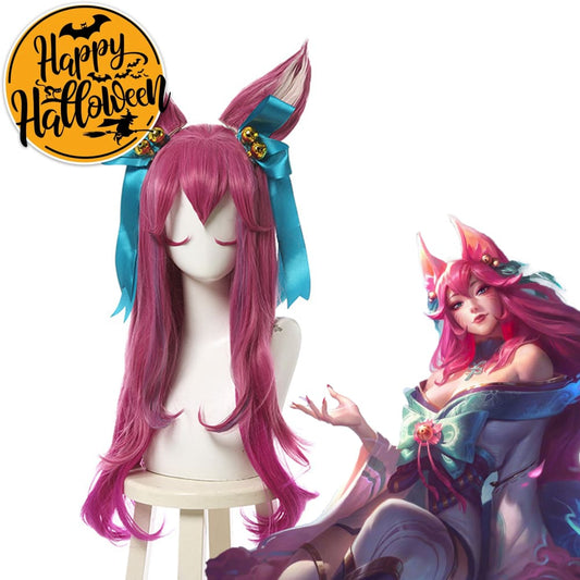 【In Stock】Game League Of Legends Cosplay Spirit Blossom Ahri Wig Long Dark Pink Wigs 1000