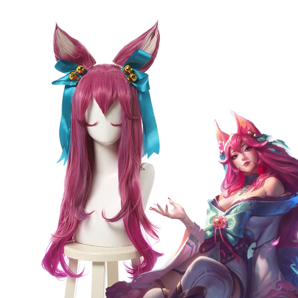 【In Stock】Game League Of Legends Cosplay Spirit Blossom Ahri Wig Long Dark Pink Wigs