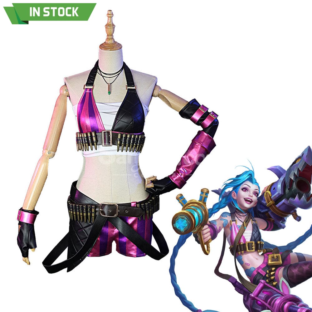 【In Stock】Game League Of Legends Jinx Sexy Top And Pants Cosplay Costume Costumes