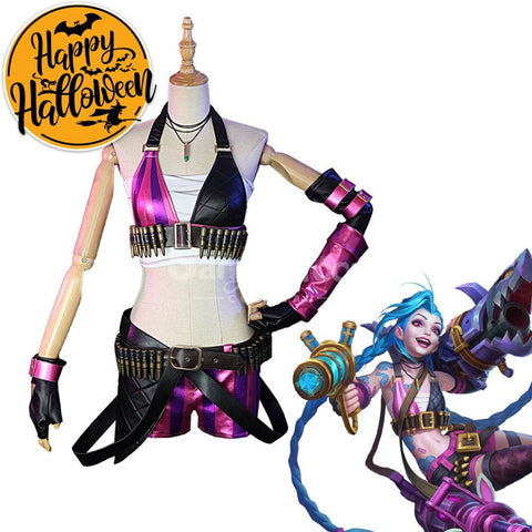 【In Stock】Game League Of Legends Jinx Sexy Top And Pants Cosplay Costume Costumes