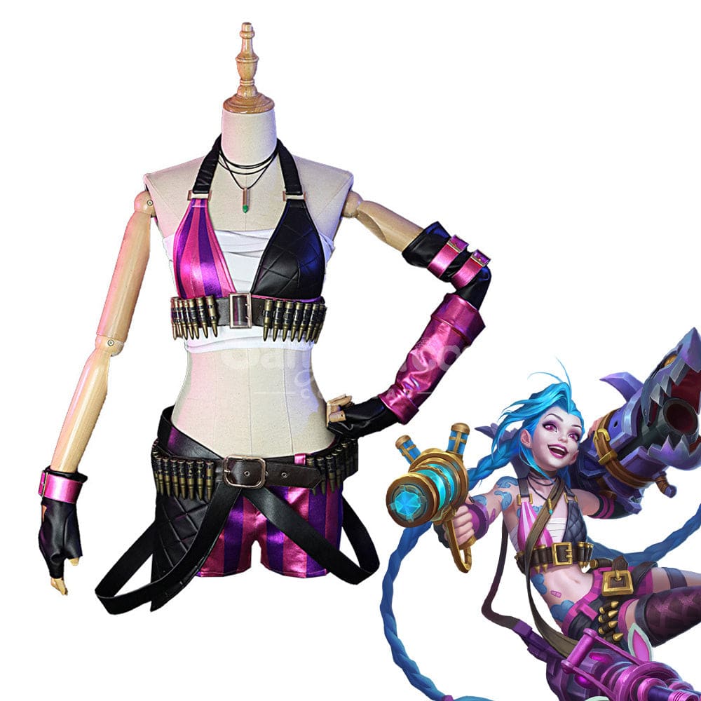 【In Stock】Game League Of Legends Jinx Sexy Top And Pants Cosplay Costume Costumes