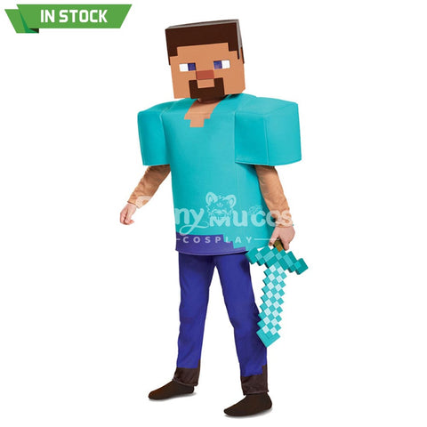 【In Stock】Game Minecraft Cosplay Steve Costume Kid Size Costumes