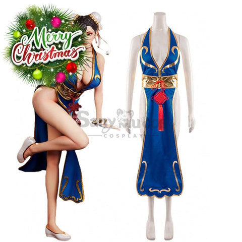 【In Stock】Game Street Fighter Cosplay Chun-Li Costume Sexy Cheongsam Plus Size Costumes