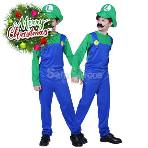 【In Stock】Game Super Mario Bros. Cosplay Mario/Luigi Costume Kid Boy Luigi / S Costumes