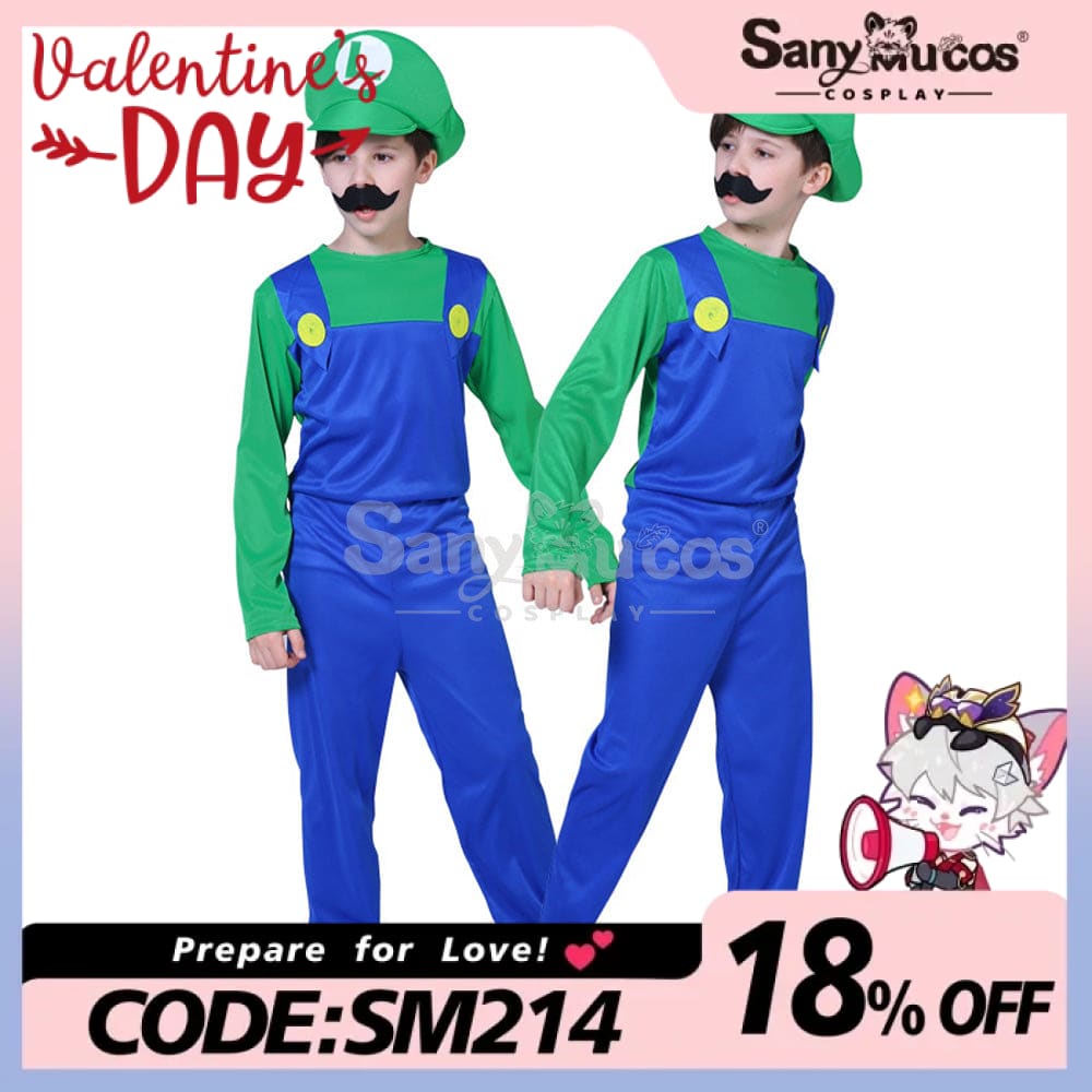 【In Stock】Game Super Mario Bros. Cosplay Mario/Luigi Costume Kid Boy Luigi / S Costumes