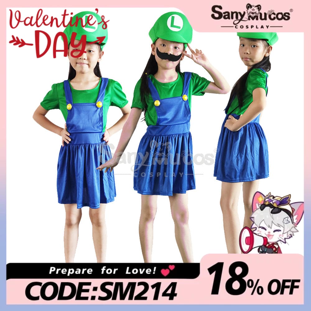 【In Stock】Game Super Mario Bros. Cosplay Mario/Luigi Costume Kid Girl Costumes