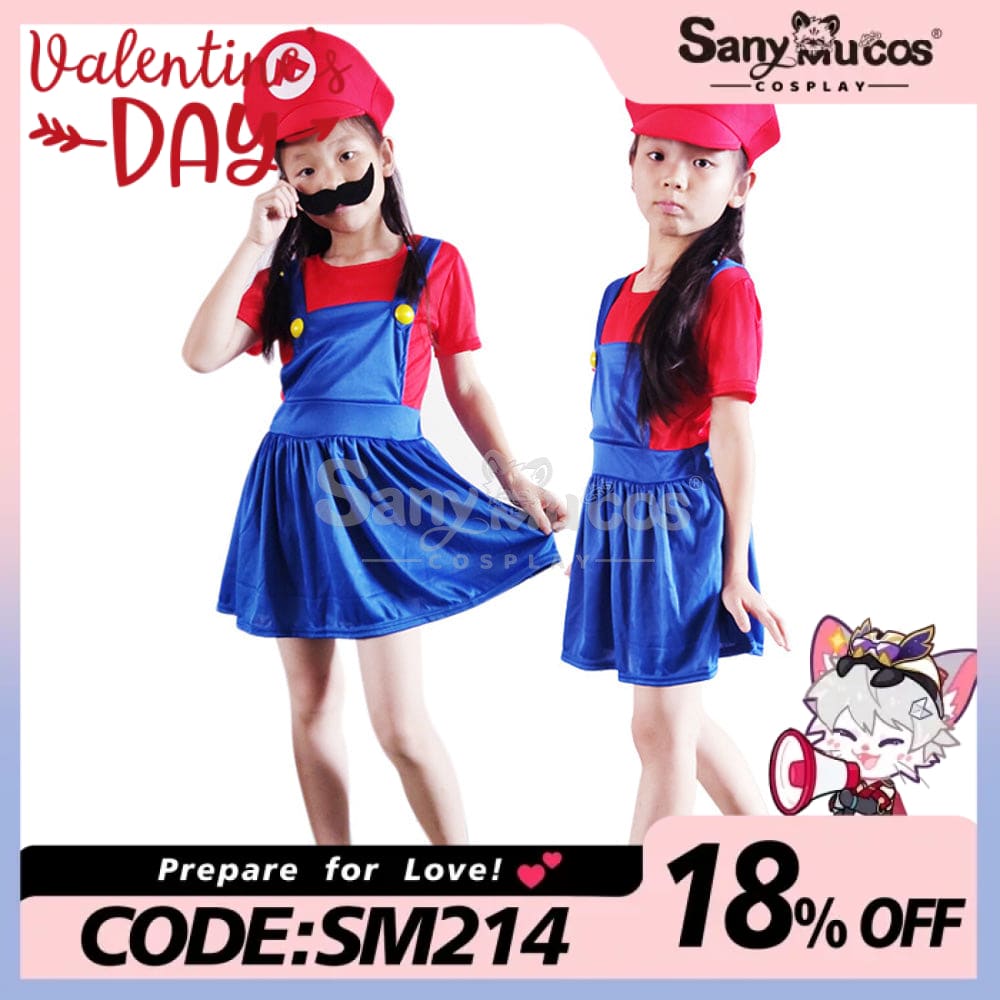 【In Stock】Game Super Mario Bros. Cosplay Mario/Luigi Costume Kid Girl / S Costumes