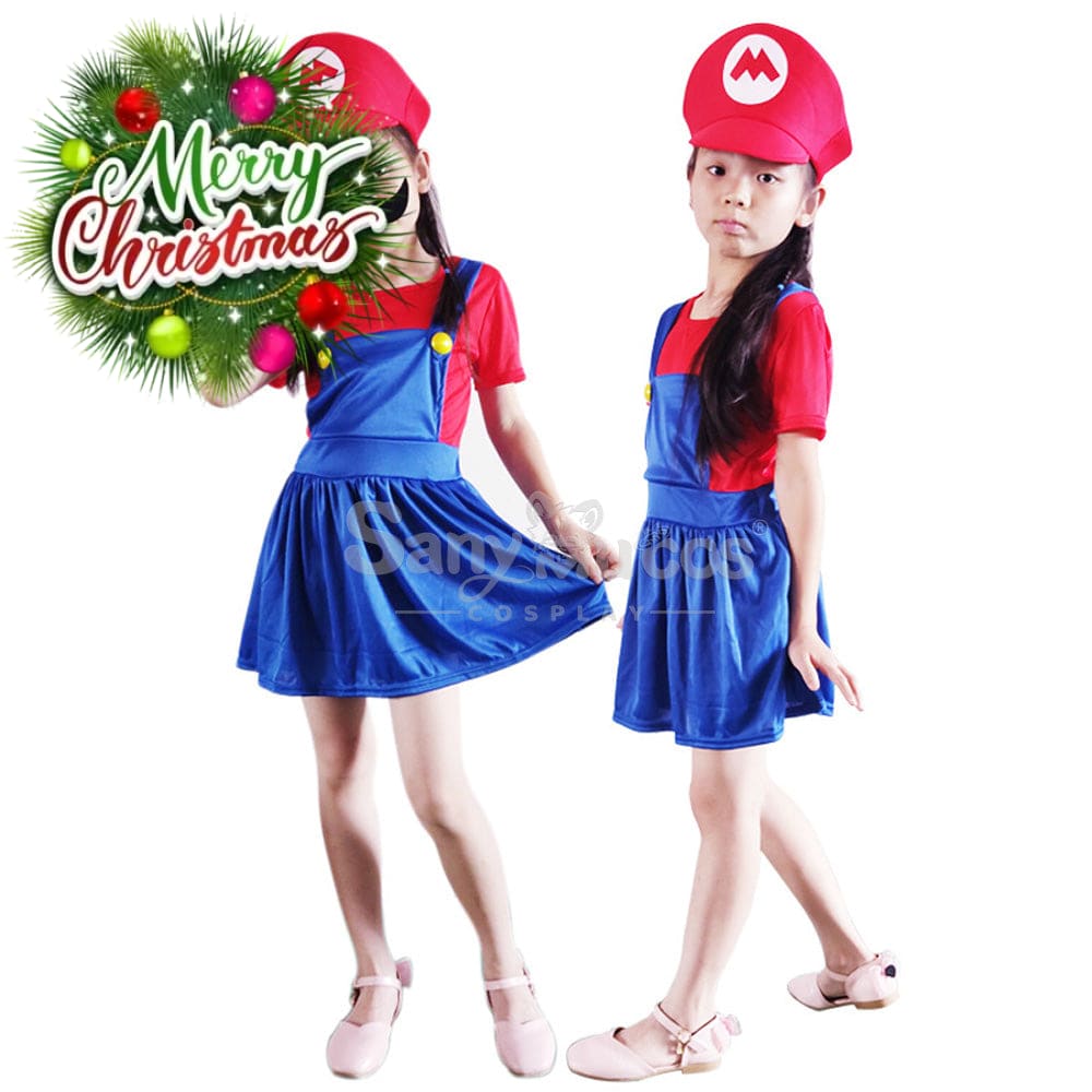 【In Stock】Game Super Mario Bros. Cosplay Mario/Luigi Costume Kid Girl / S Costumes