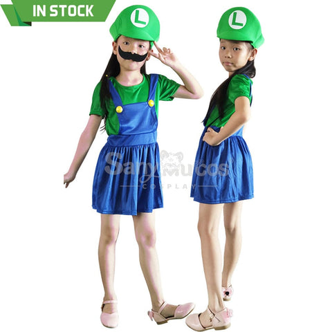 【In Stock】Game Super Mario Bros. Cosplay Mario/Luigi Costume Kid Girl Luigi / S Costumes