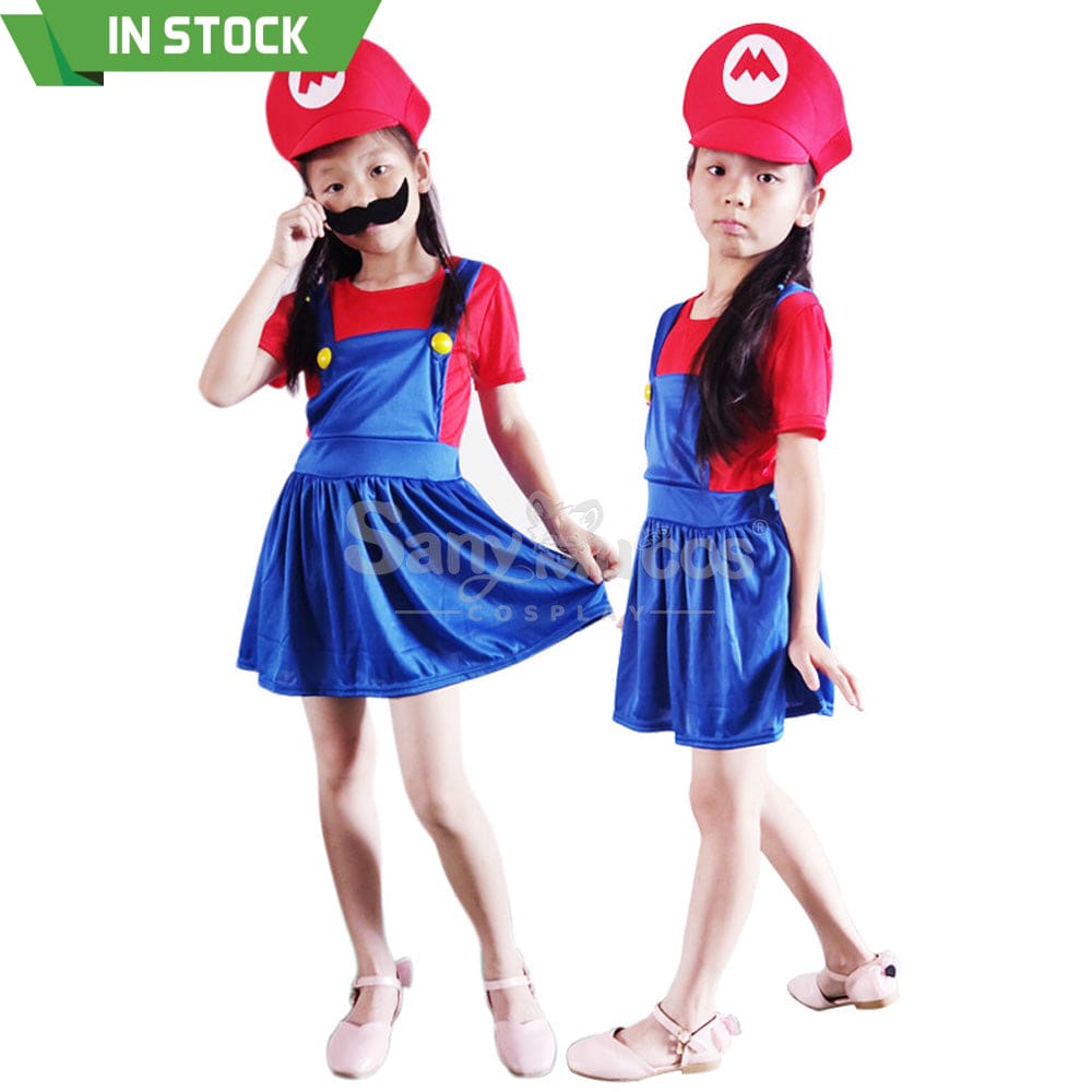 【In Stock】Game Super Mario Bros. Cosplay Mario/Luigi Costume Kid Girl / S Costumes