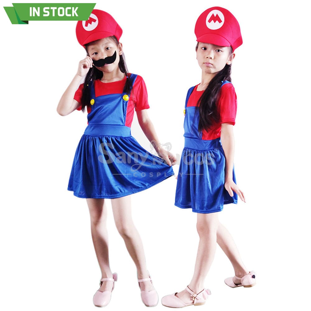 【In Stock】Game Super Mario Bros. Cosplay Mario/Luigi Costume Kid Girl / S Costumes