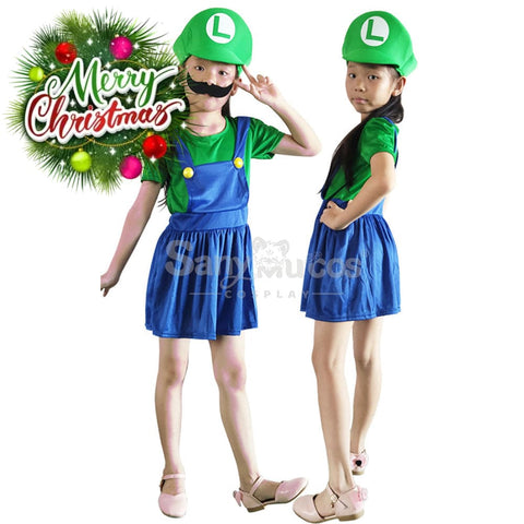 【In Stock】Game Super Mario Bros. Cosplay Mario/Luigi Costume Kid Girl Luigi / S Costumes