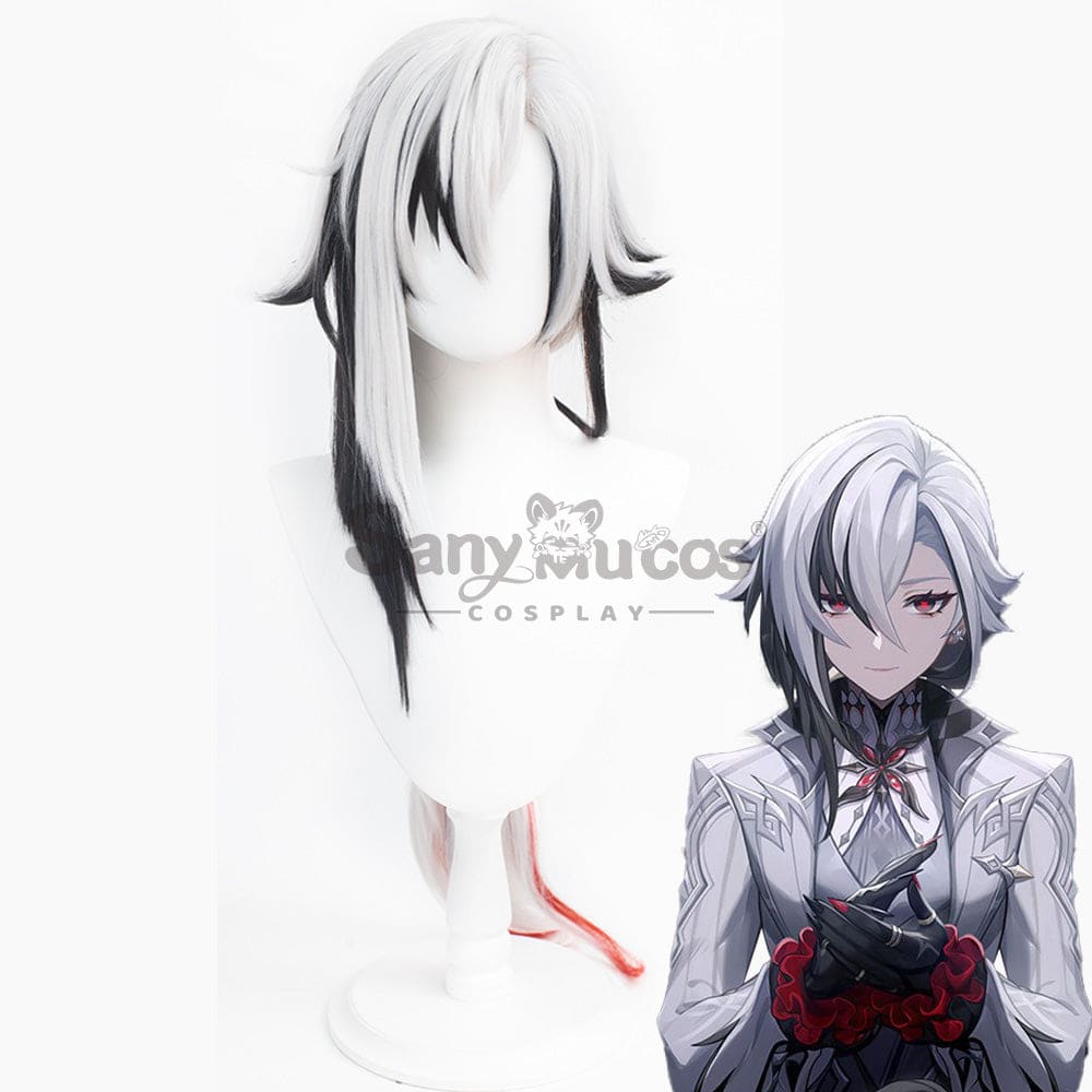 【In Stock】Genshin Impact Fatui Cosplay Wig The Knave Arlecchino Black And White Short Wigs