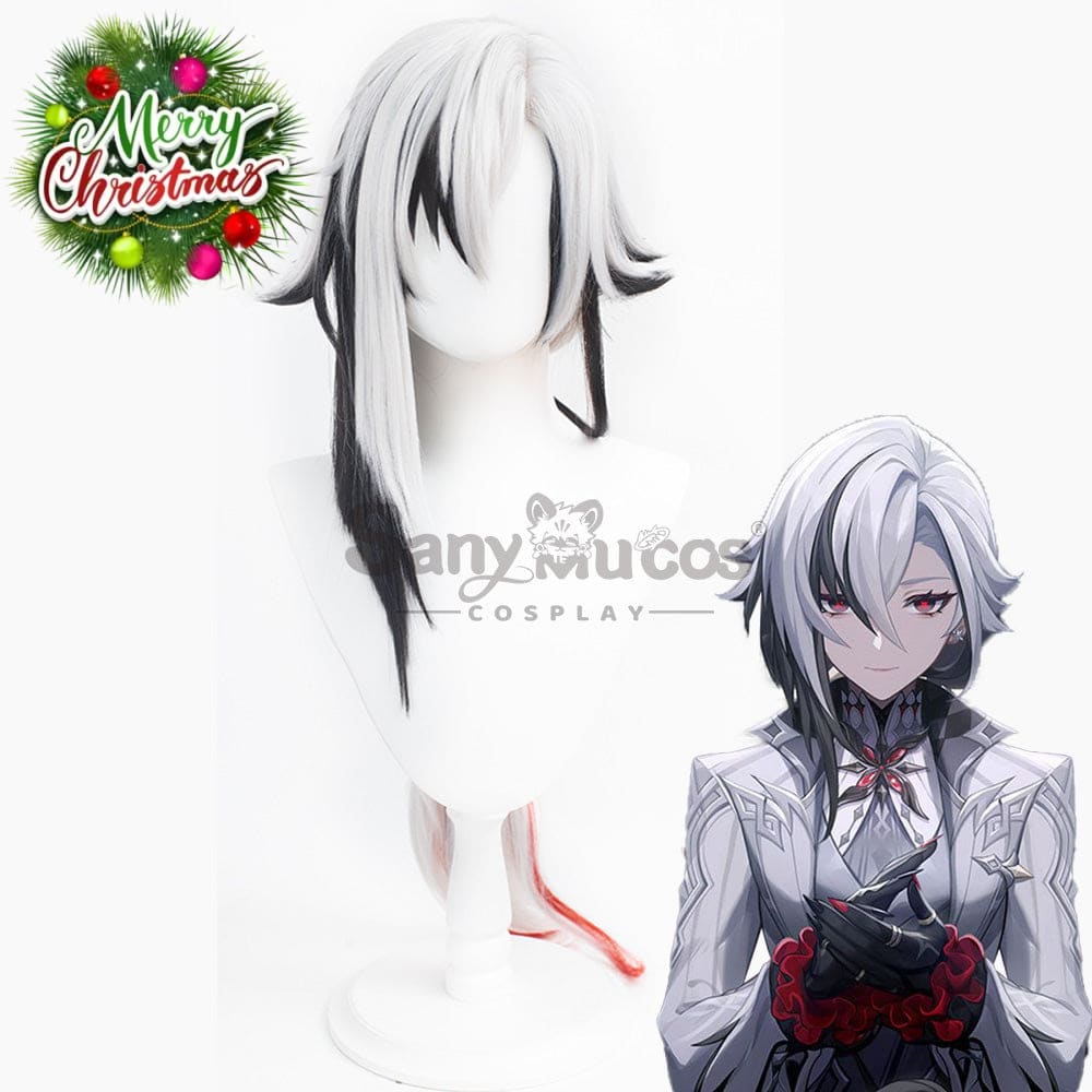 【In Stock】Genshin Impact Fatui Cosplay Wig The Knave Arlecchino Black And White Short Wigs