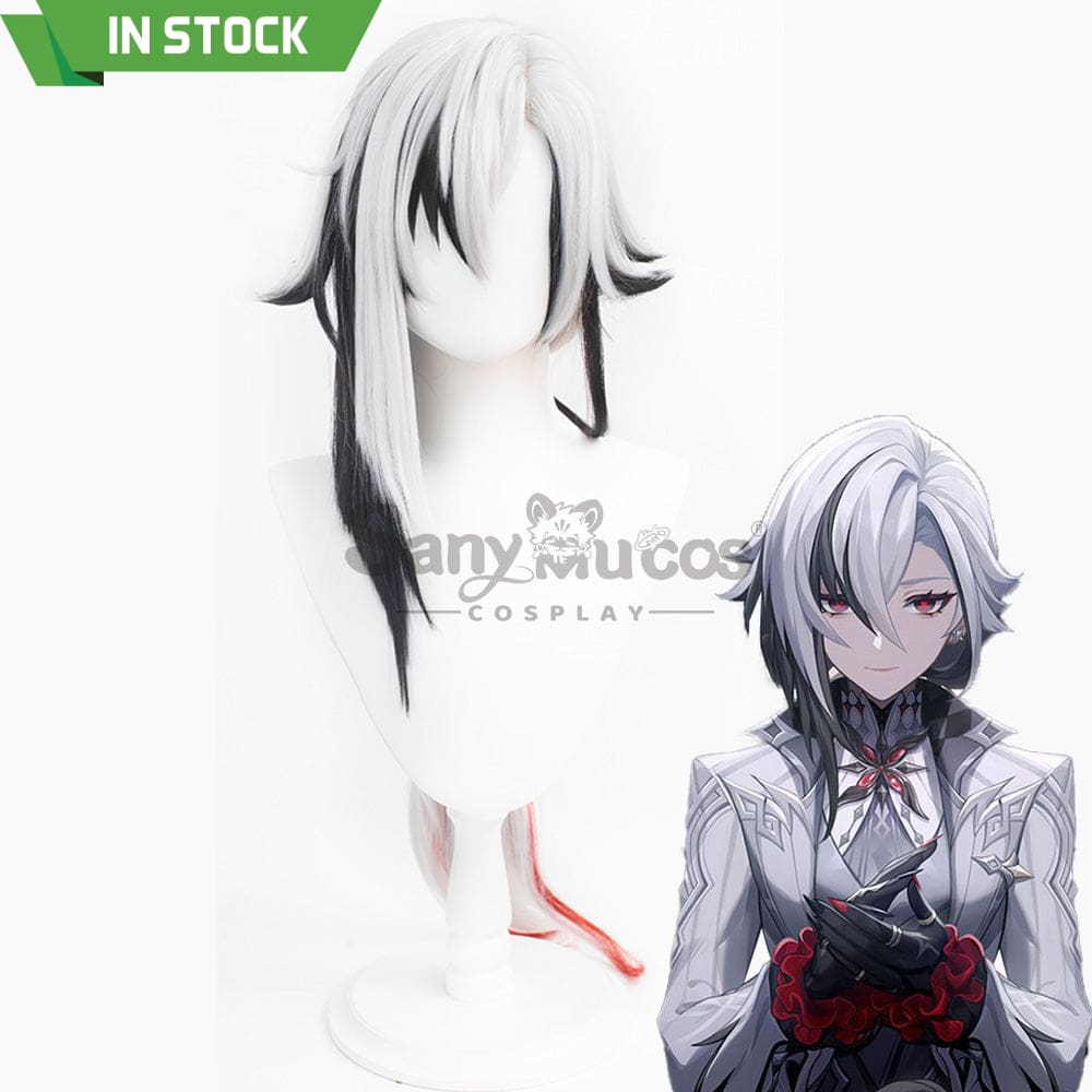 【In Stock】Genshin Impact Fatui Cosplay Wig The Knave Arlecchino Black And White Short Wigs