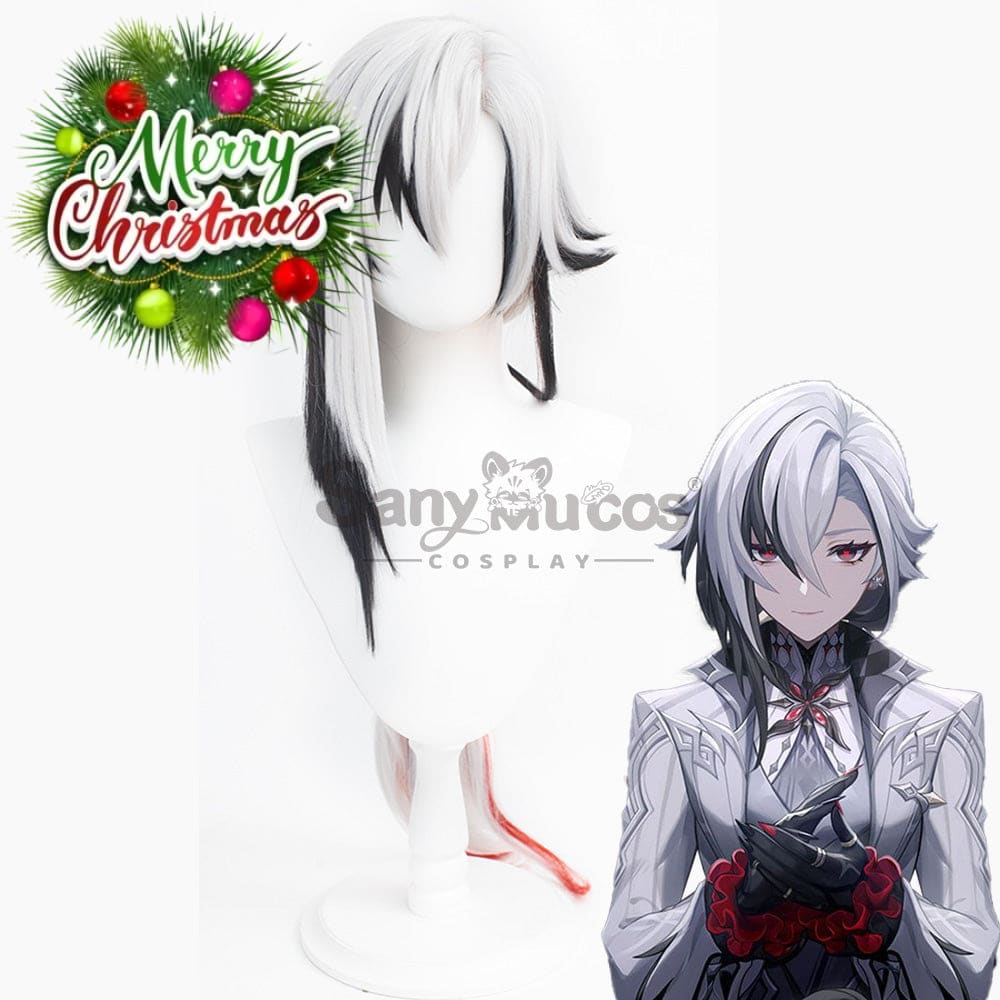 【In Stock】Genshin Impact Fatui Cosplay Wig The Knave Arlecchino Black And White Short Wigs