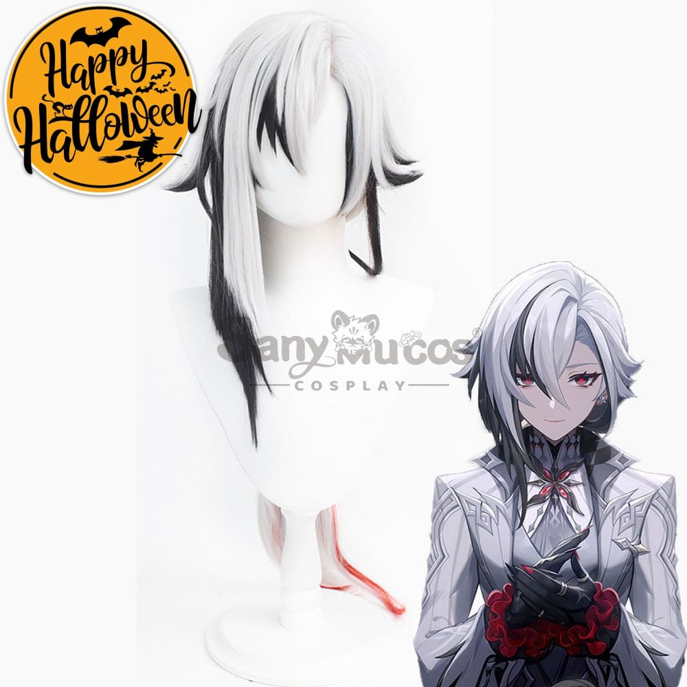 【In Stock】Genshin Impact Fatui Cosplay Wig The Knave Arlecchino Black And White Short Wigs