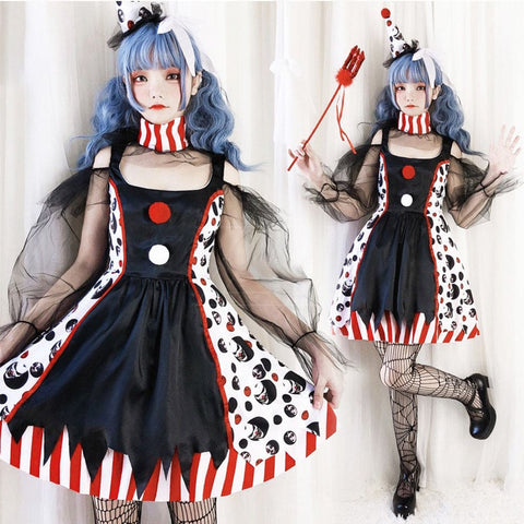 【In Stock】Halloween Cosplay Circus Clown Devil Dress Stage Performance Costume Costumes