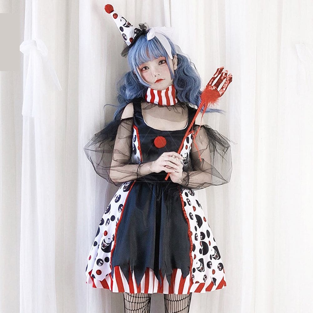 【In Stock】Halloween Cosplay Circus Clown Devil Dress Stage Performance Costume Costumes