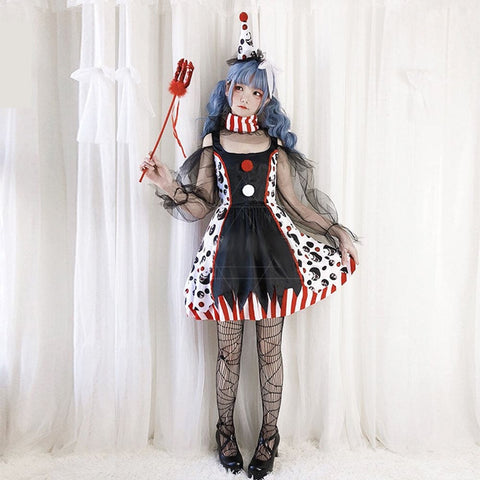 【In Stock】Halloween Cosplay Circus Clown Devil Dress Stage Performance Costume Costumes