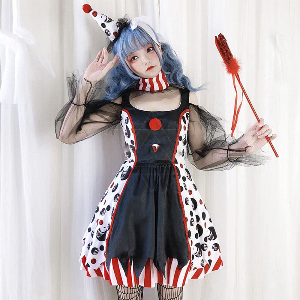 【In Stock】Halloween Cosplay Circus Clown Devil Dress Stage Performance Costume Costumes