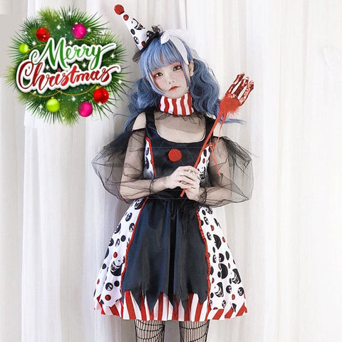 【In Stock】Halloween Cosplay Circus Clown Devil Dress Stage Performance Costume Costumes