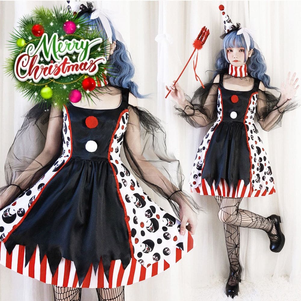 【In Stock】Halloween Cosplay Circus Clown Devil Dress Stage Performance Costume Costumes