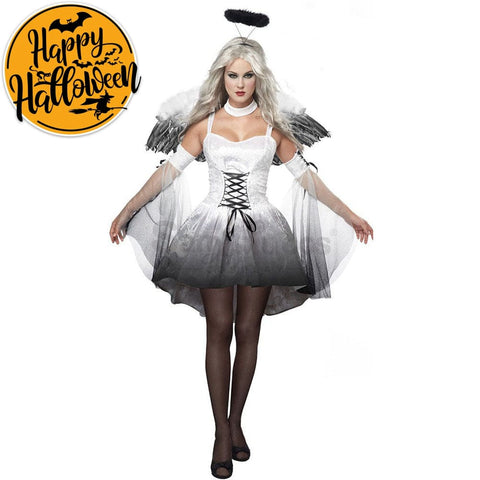 【In Stock】Halloween Cosplay Dark Angel Short Dress Costume White / S Costumes
