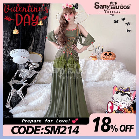 【In Stock】Halloween Cosplay Fairy Green Long Dress Stage Performance Costume Costumes