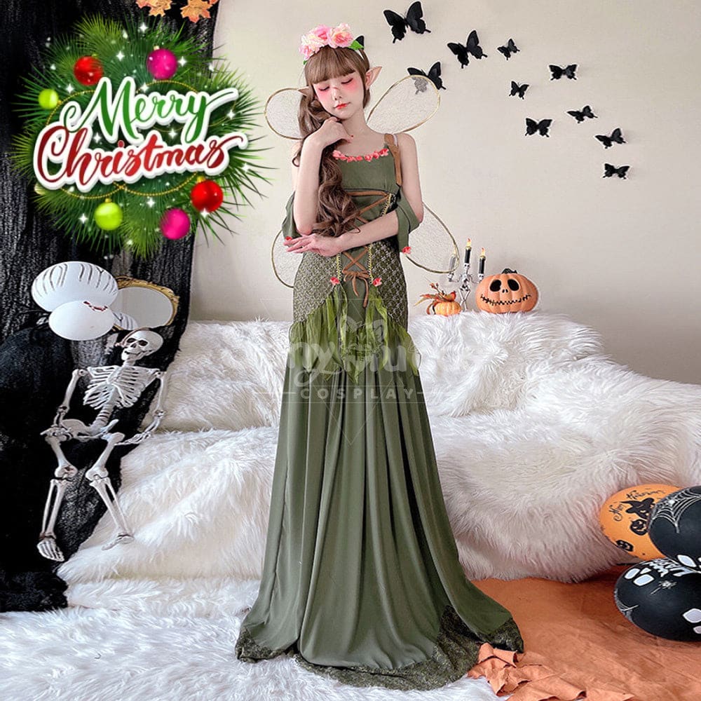 【In Stock】Halloween Cosplay Fairy Green Long Dress Stage Performance Costume Costumes