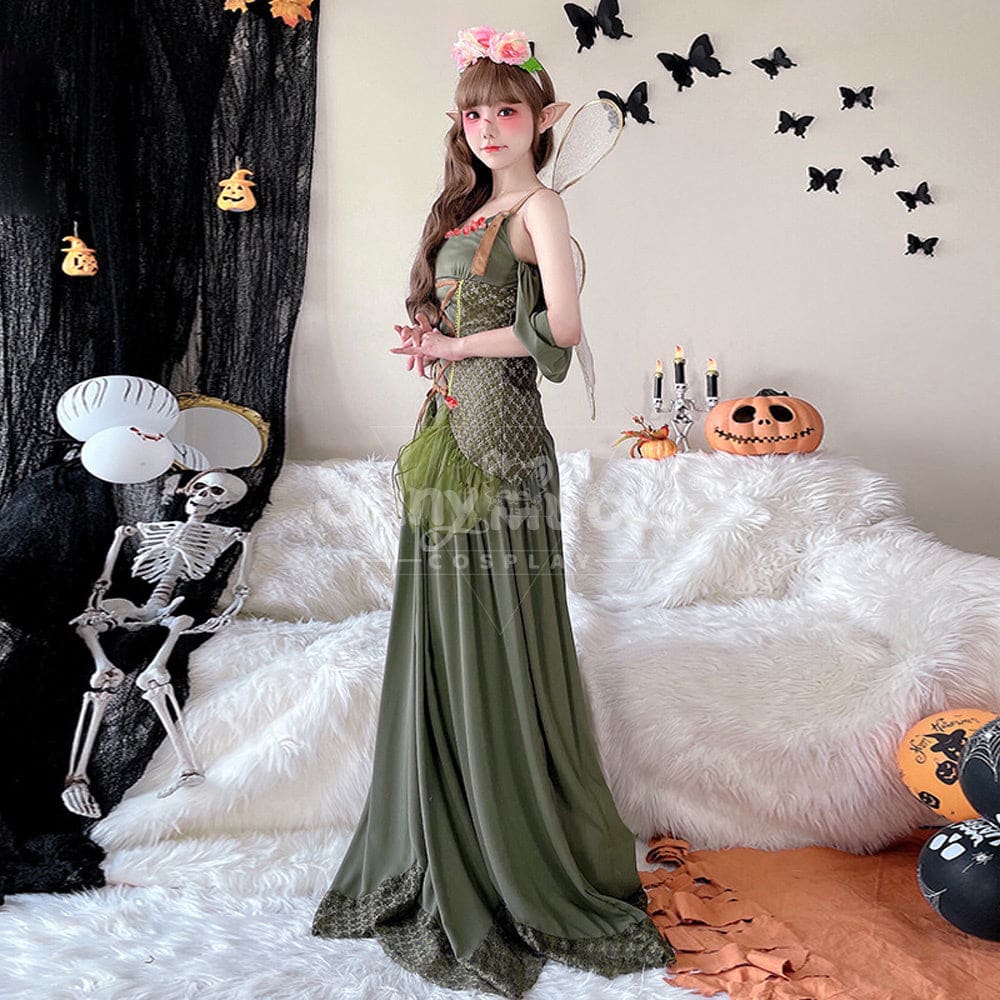 【In Stock】Halloween Cosplay Fairy Green Long Dress Stage Performance Costume Costumes