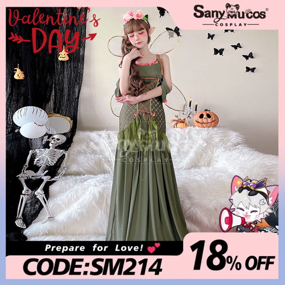 【In Stock】Halloween Cosplay Fairy Green Long Dress Stage Performance Costume Costumes