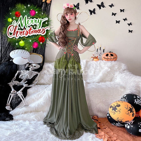 【In Stock】Halloween Cosplay Fairy Green Long Dress Stage Performance Costume Costumes