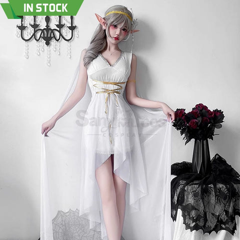 【In Stock】Halloween Cosplay Greek Goddess Elf White Dress Stage Performance Costume Costumes