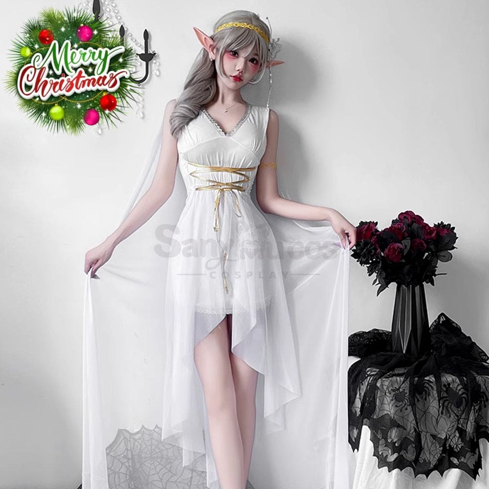 【In Stock】Halloween Cosplay Greek Goddess Elf White Dress Stage Performance Costume Costumes