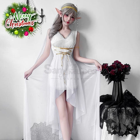 【In Stock】Halloween Cosplay Greek Goddess Elf White Dress Stage Performance Costume Costumes