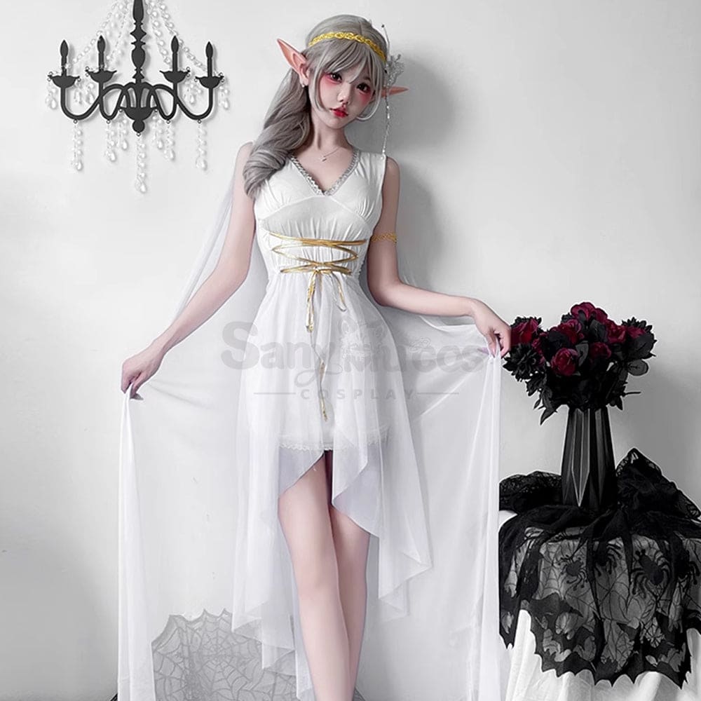 【In Stock】Halloween Cosplay Greek Goddess Elf White Dress Stage Performance Costume Costumes