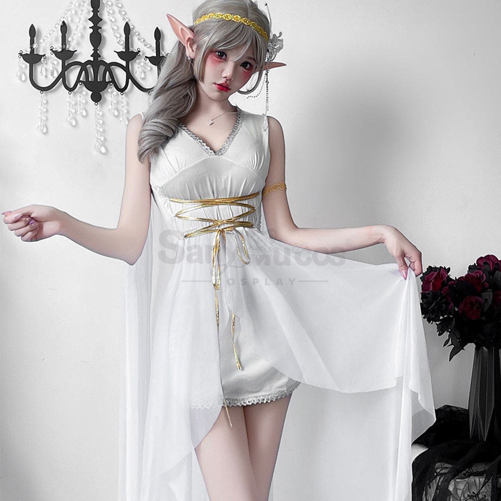 【In Stock】Halloween Cosplay Greek Goddess Elf White Dress Stage Performance Costume Costumes