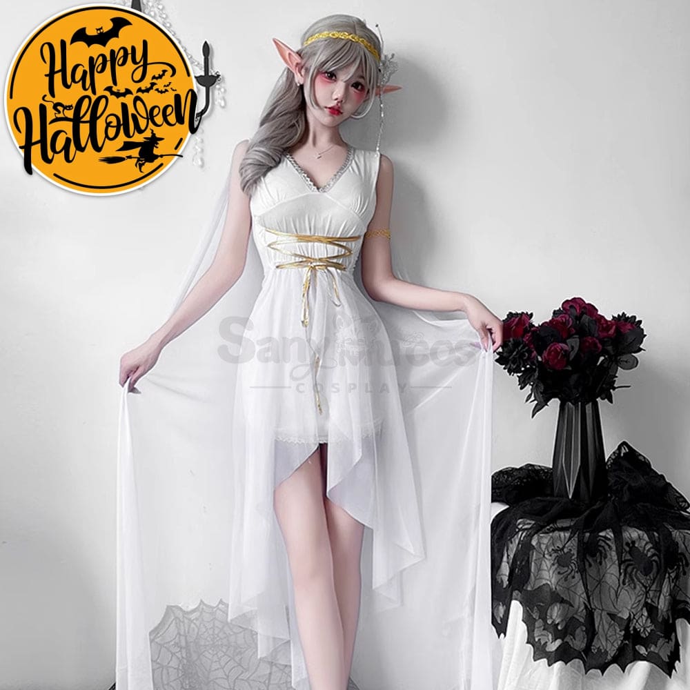【In Stock】Halloween Cosplay Greek Goddess Elf White Dress Stage Performance Costume Costumes
