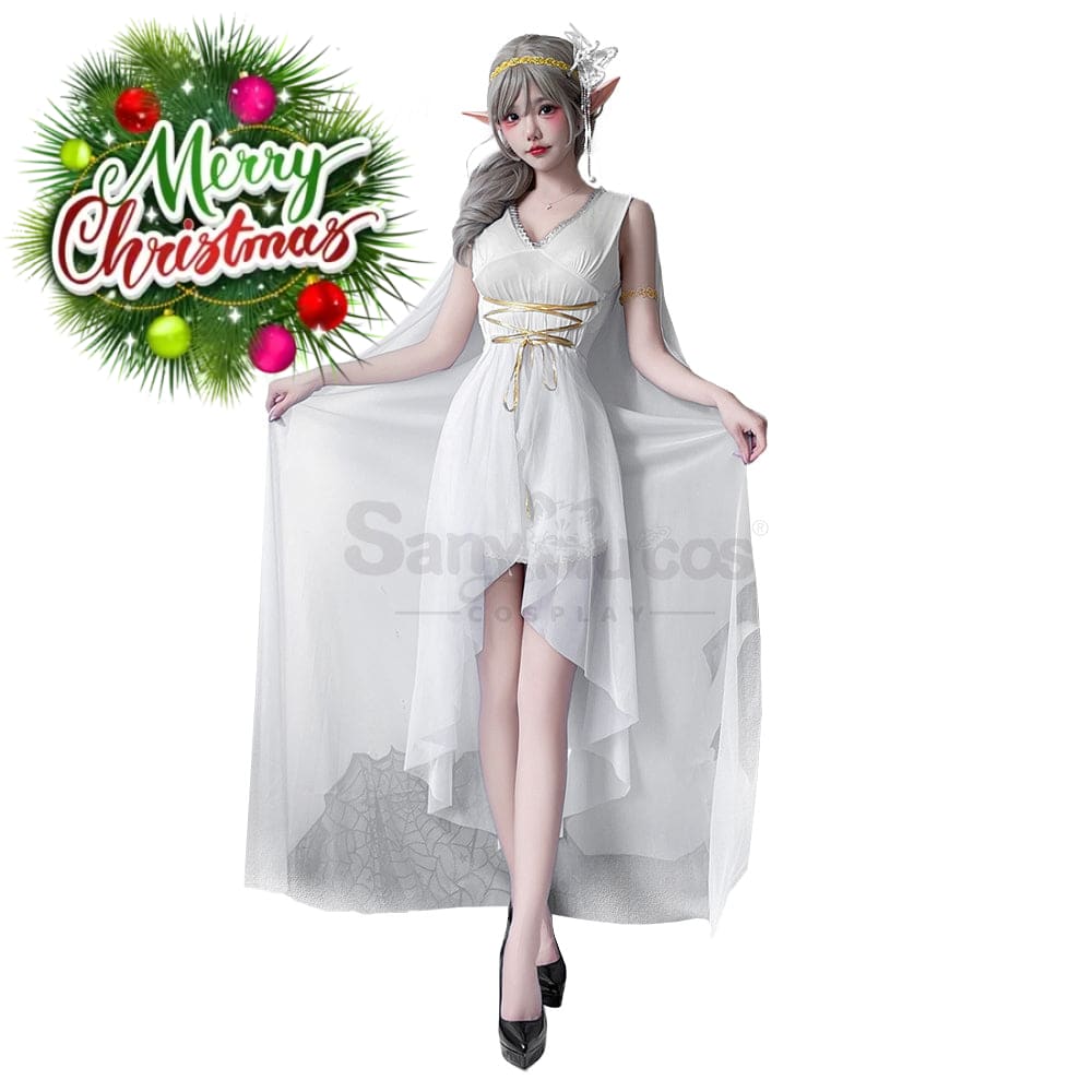 【In Stock】Halloween Cosplay Greek Goddess Elf White Dress Stage Performance Costume Costumes