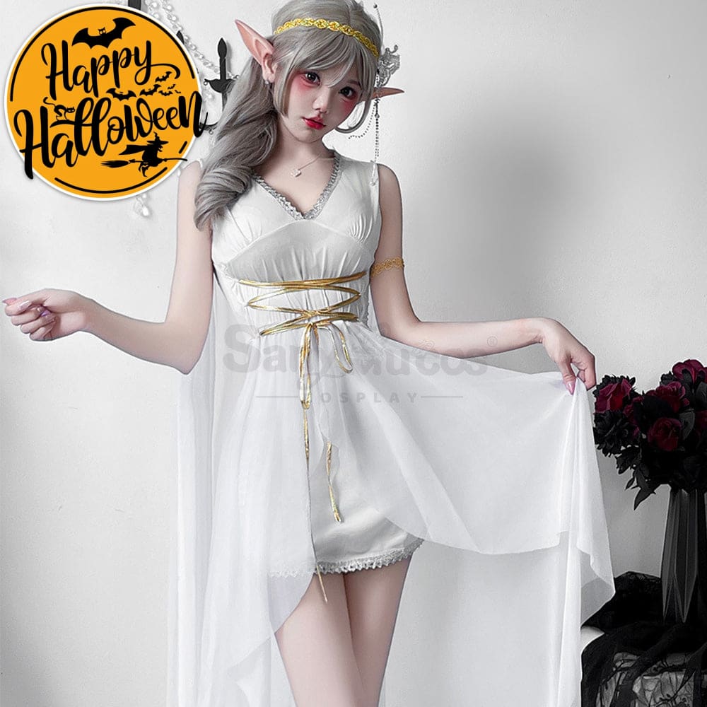 【In Stock】Halloween Cosplay Greek Goddess Elf White Dress Stage Performance Costume Costumes