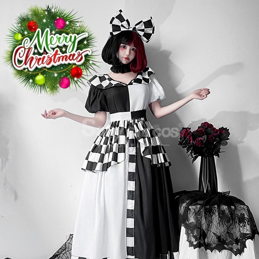 【In Stock】Halloween Cosplay Maid Black And White Plaid Dress Stage Performance Costume Costumes