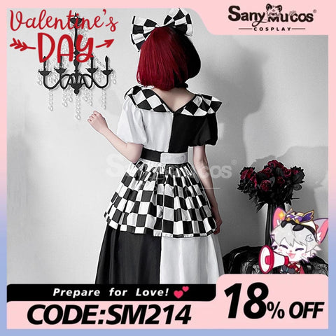 【In Stock】Halloween Cosplay Maid Black And White Plaid Dress Stage Performance Costume Costumes